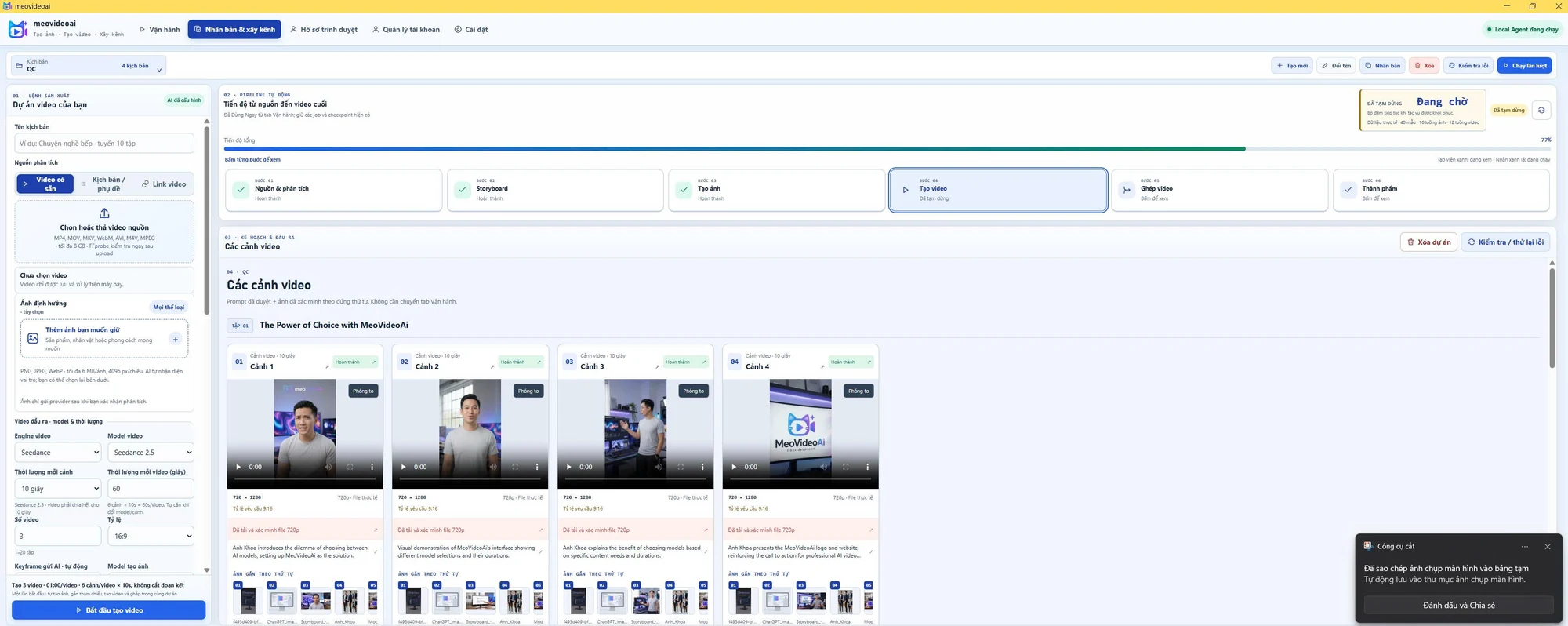 Ảnh chụp giao diện Clone Video và Channel Builder MeoVideoAI